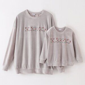 BLESSED Flower Stitched Velvet Top ADULT GRAY